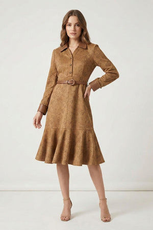 Elegant Aura Suede Midi Dress (PWM-25111)