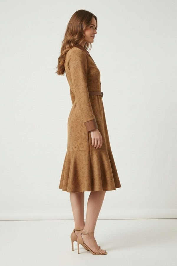 Elegant Aura Suede Midi Dress (PWM-25111)