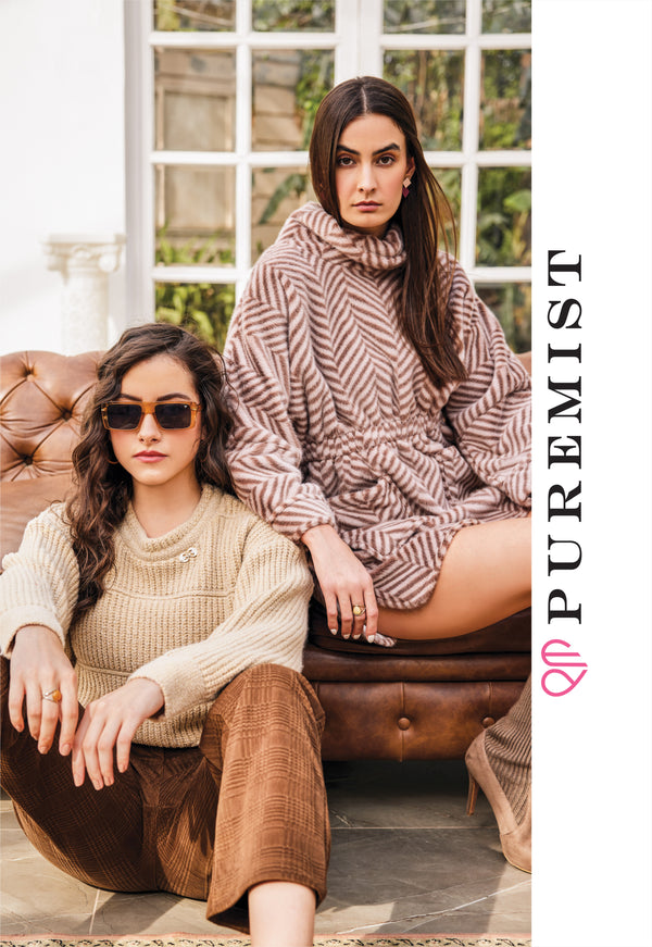 The Ladies Woven Mid Fur Jacket in Caramel (POWM-4752)