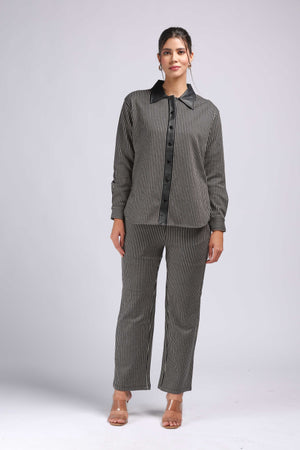 Vertical Stripes with Leather Embellishment Cord Set (PWM-23513)