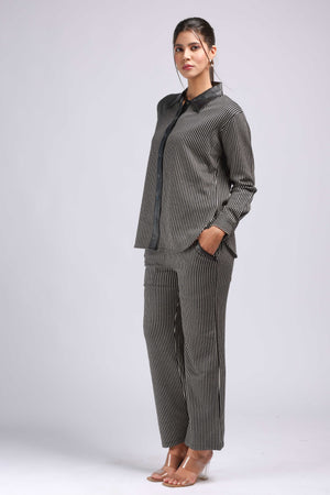 Vertical Stripes with Leather Embellishment Cord Set (PWM-23513)