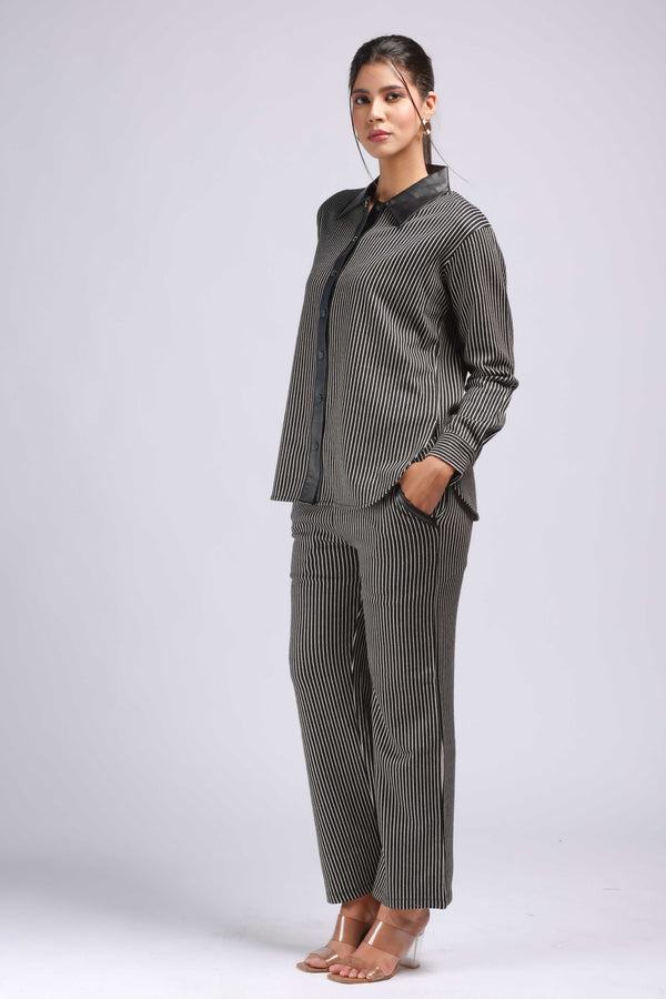 Vertical Stripes with Leather Embellishment Cord Set (PWM-23513)