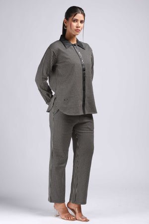 Vertical Stripes with Leather Embellishment Cord Set (PWM-23513)