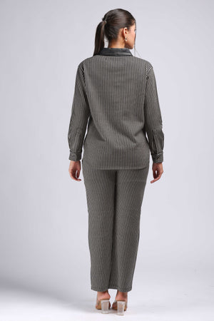 Vertical Stripes with Leather Embellishment Cord Set (PWM-23513)