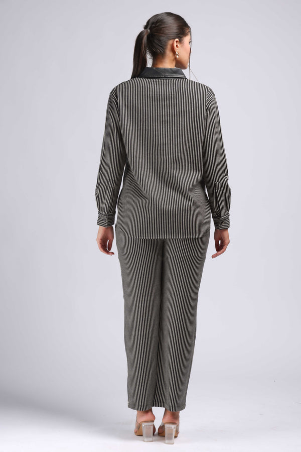 Vertical Stripes with Leather Embellishment Cord Set (PWM-23513)