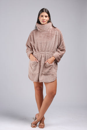 The Ladies Woven Mid Fur Jacket in Caramel (POWM-4752)
