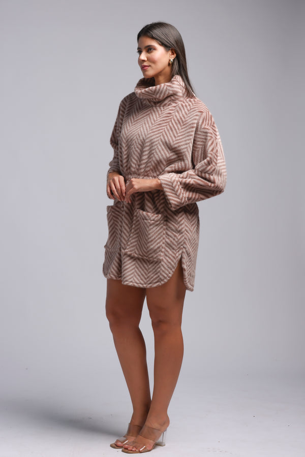 The Ladies Woven Mid Fur Jacket in Caramel (POWM-4752)