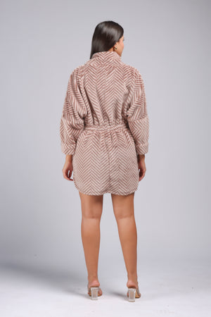 The Ladies Woven Mid Fur Jacket in Caramel (POWM-4752)