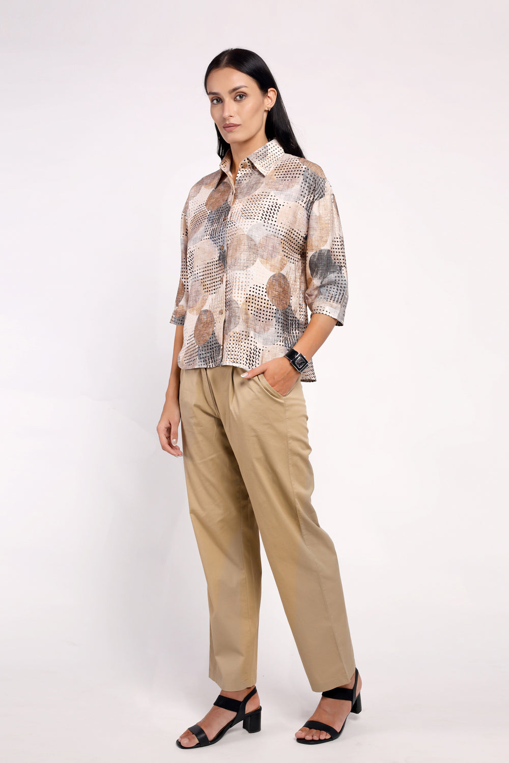 Printed Georgette Ensemble - BEIGE
