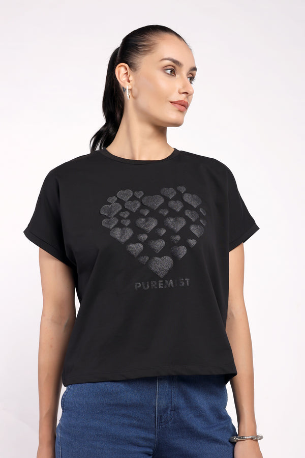 The Lustrous Heart Print T-Shirt (PSM-255055)