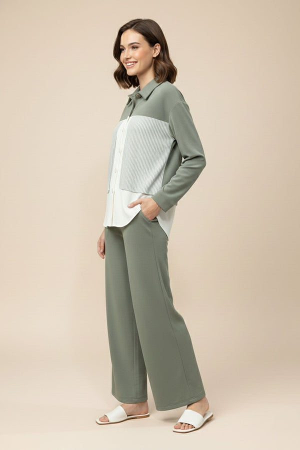 Moss Green Waffle Knit Cord Set (PWM-25501)